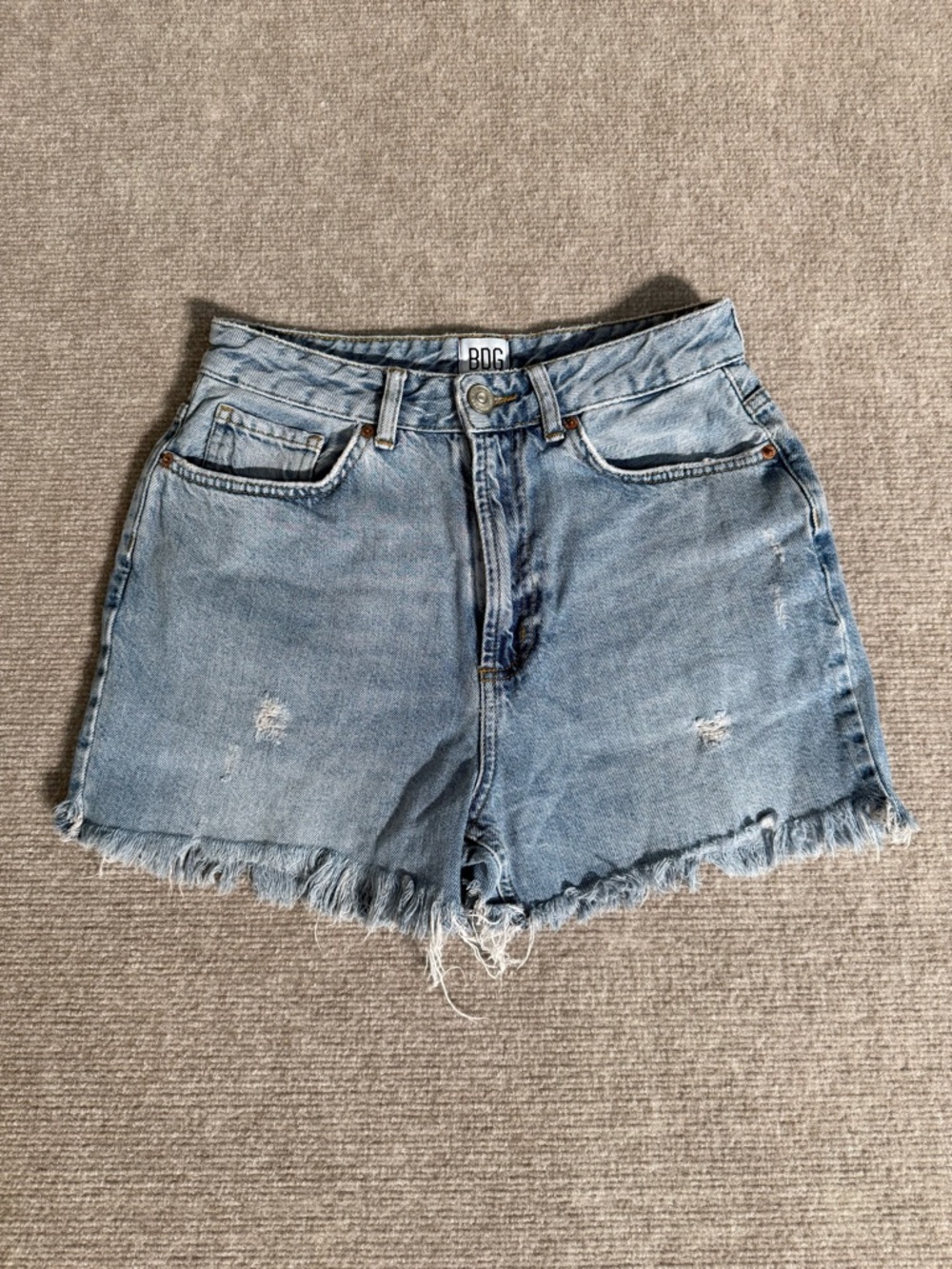 BDG Women’s Light Blue High-Rise Distressed Denim Cut Off Mom Shorts - Size 27